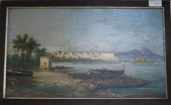 A Laxton Hames oil Castello dellOV, Vesuvius from the Posillipo, 36 x 62 cms